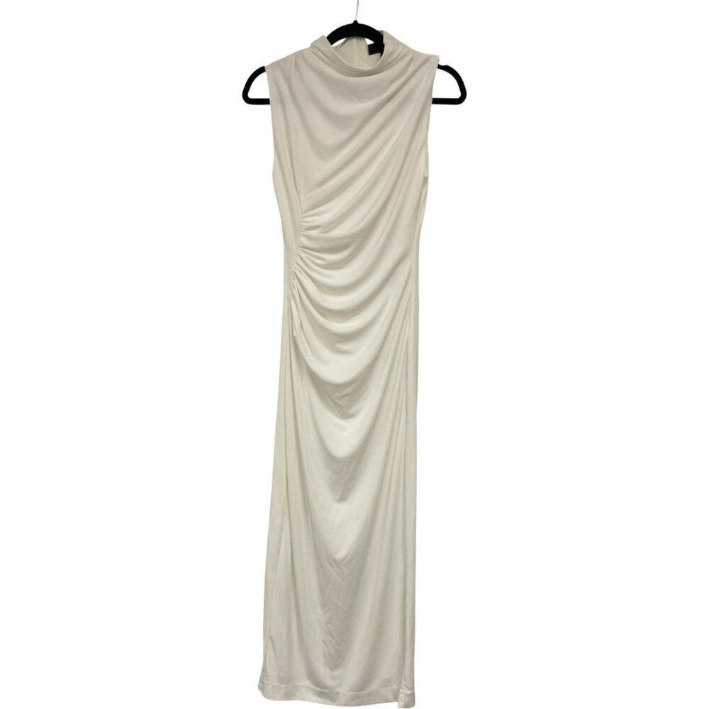 Zara Womens Dress Small White Knit Midi Sleeveless Draped Party 4772/345 NWD